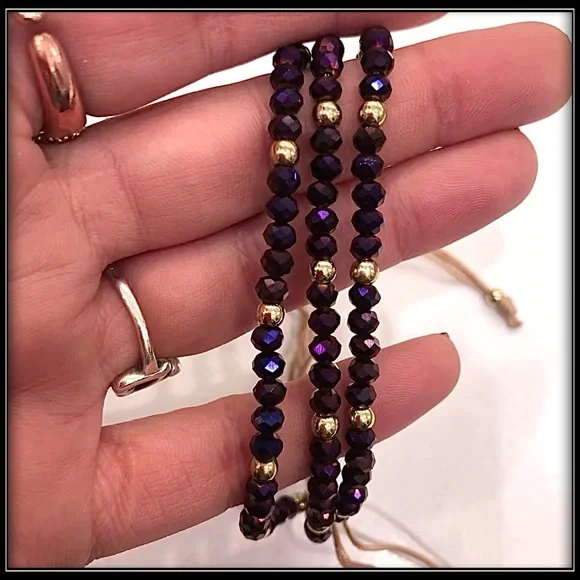 NEW PRISM PURPLE & GOLD BOREALIS TIE ROPE BOHO BEAD BRACELET